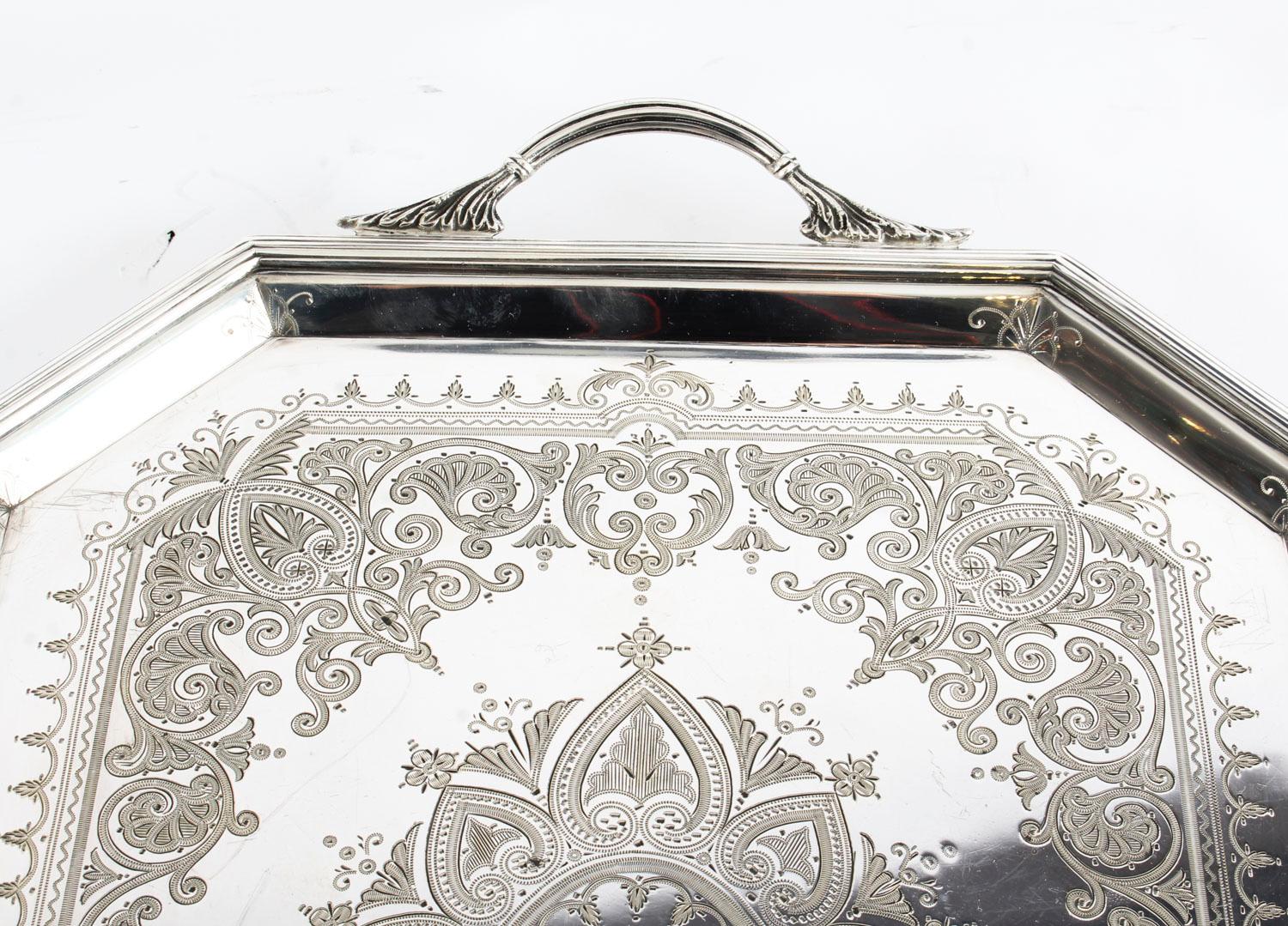 English Antique Victorian Silver Plated Service Tray Thomas Latham, 19th Century