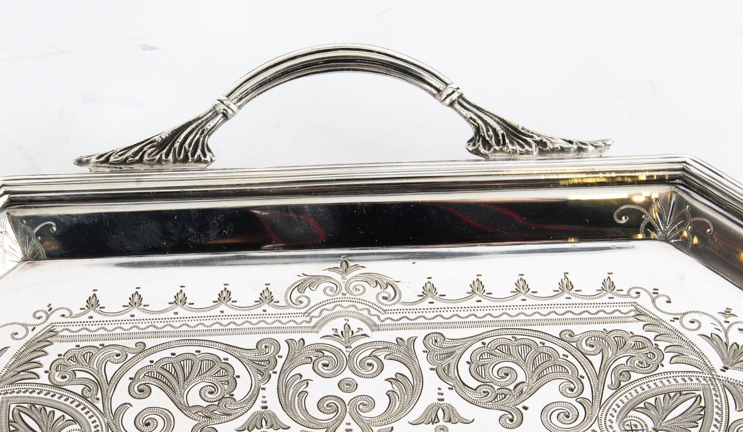 Antique Victorian Silver Plated Service Tray Thomas Latham, 19th Century In Good Condition In London, GB