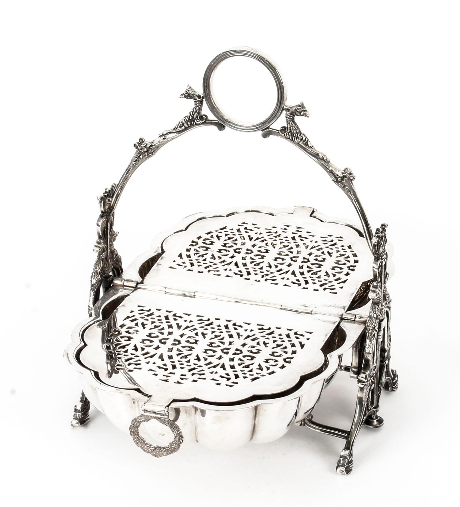 Late 19th Century Victorian Silver Plated Shell Biscuit Box Walker and Hall 19th Century 1888