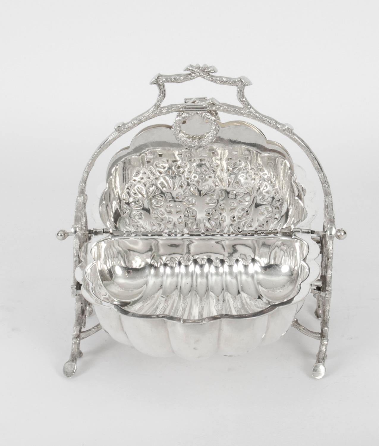 Antique Victorian Silver Plated Biscuit by Box Fenton Brothers 19thC For Sale 2