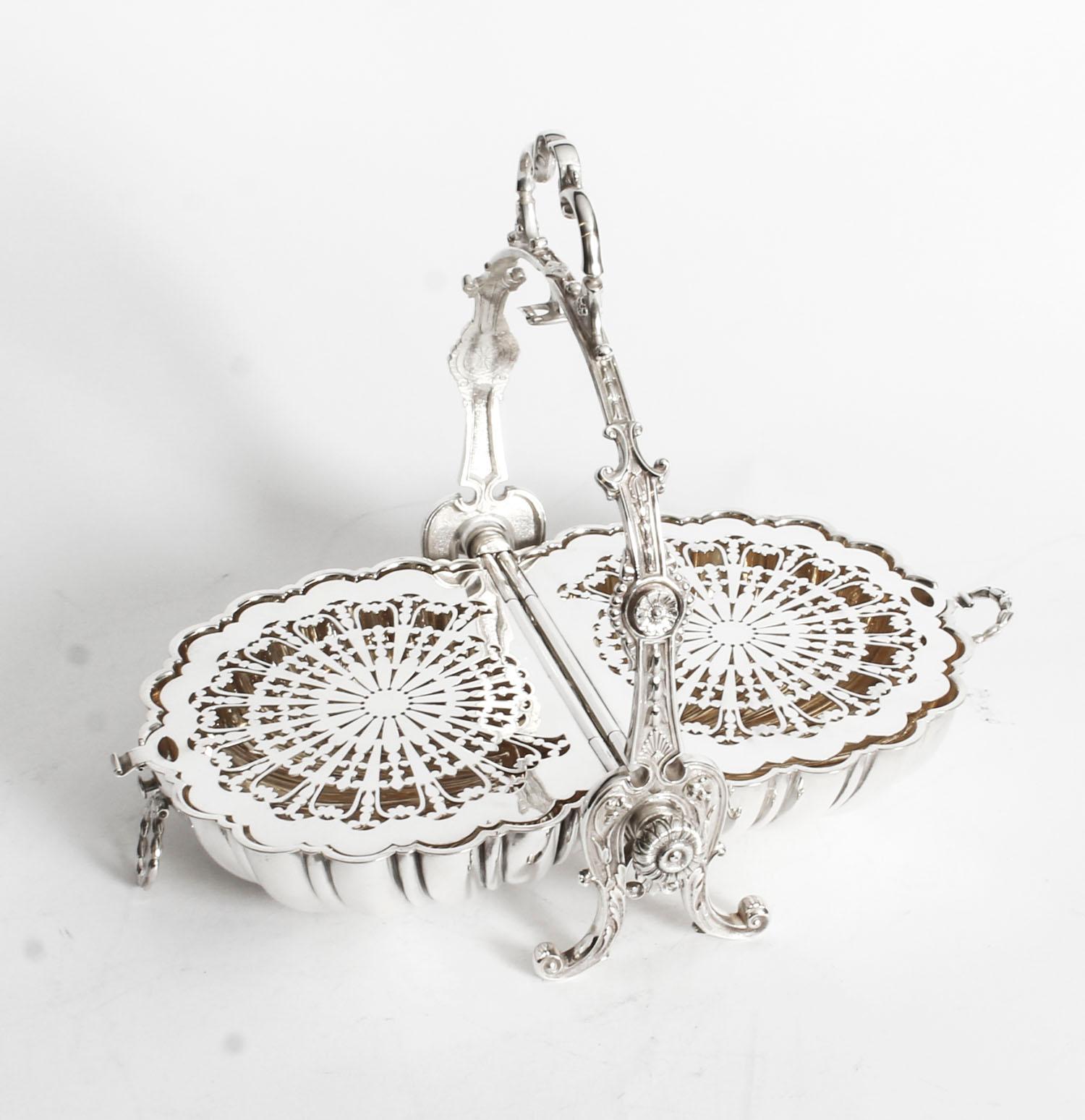 Antique Victorian Silver Plated Shell Folding Biscuit Box, 19th Century 3
