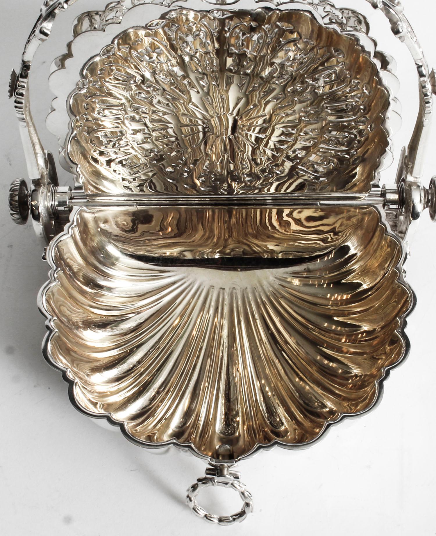 Antique Victorian Silver Plated Shell Folding Biscuit Box, 19th Century 4