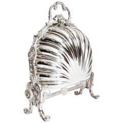 Antique Victorian Silver Plated Shell Folding Biscuit Box, 19th Century