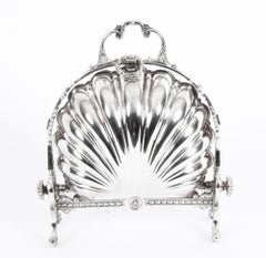 Victorian Silver Plated Shell Folding Biscuit Box J Dixon and Sons, 19th Century