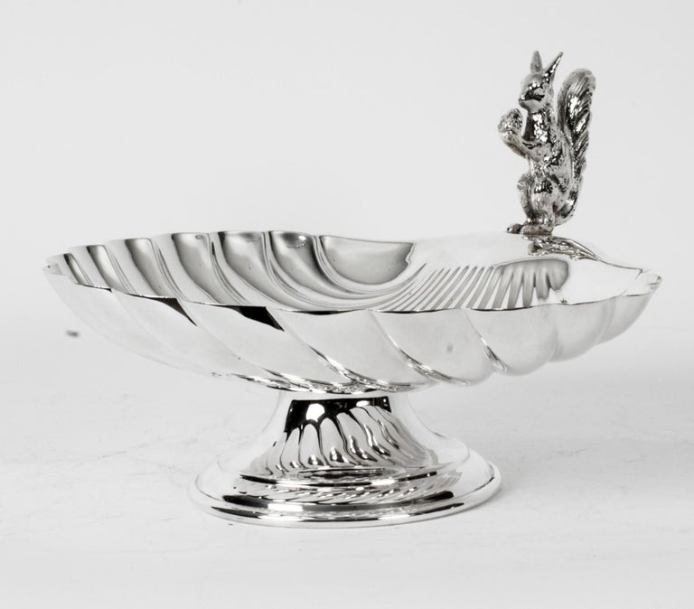 English Antique Victorian Silver Plated Squirrel Nut Dish 19th Century For Sale