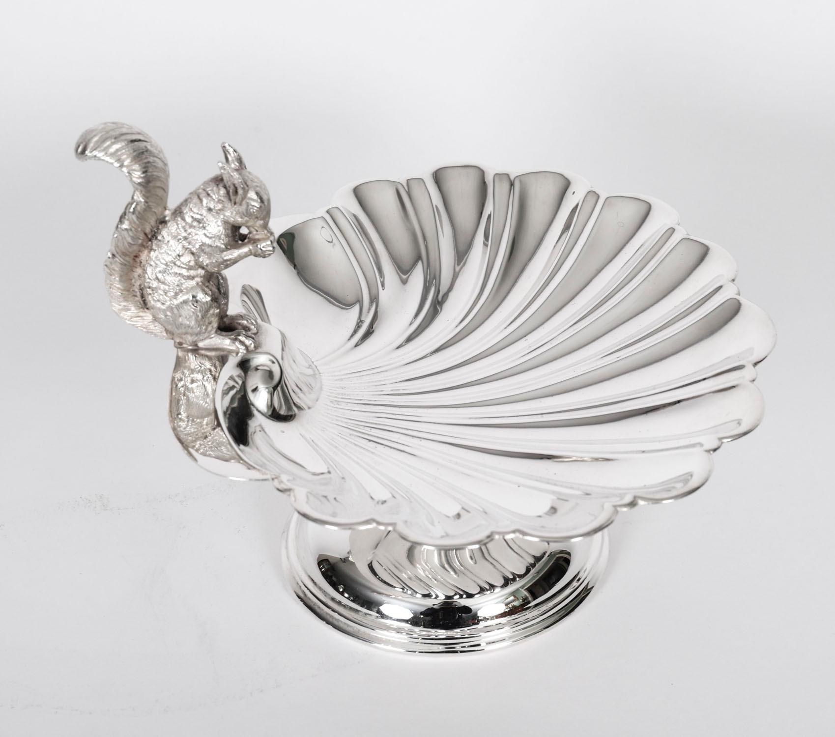 English Antique Victorian Silver Plated Squirrel Nut Dish C1880 For Sale
