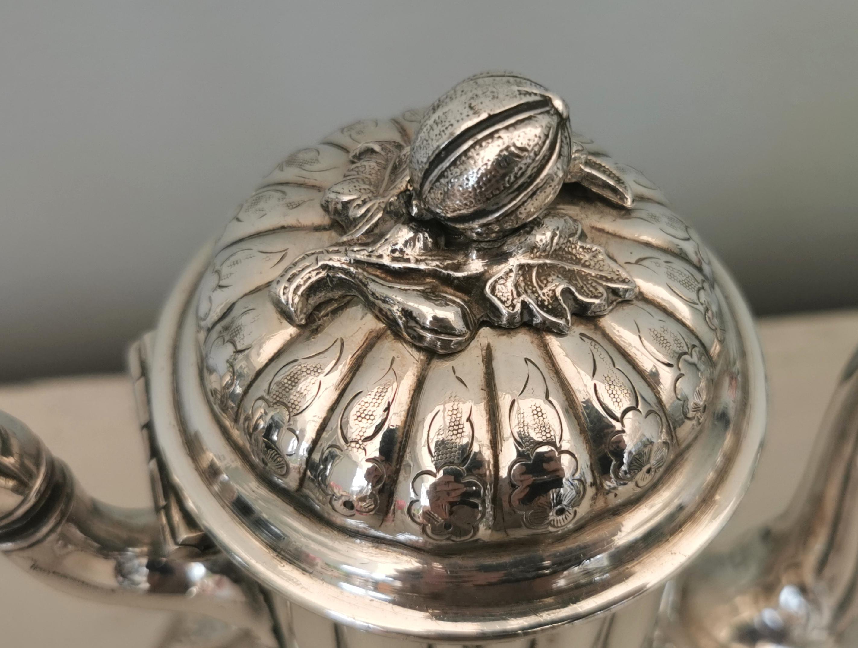 19th Century Antique Victorian silver plated tea set, Four piece, melon top 