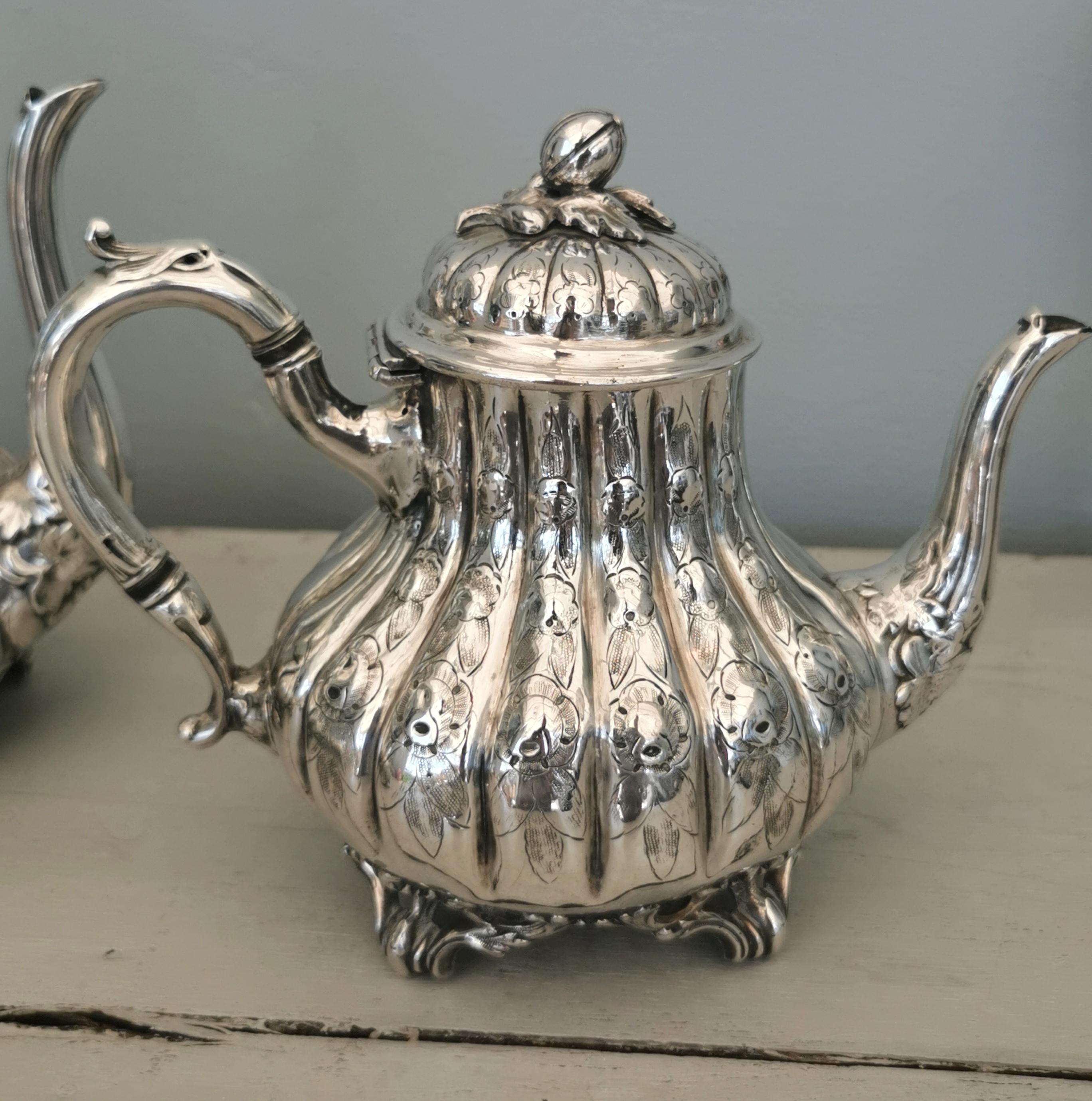 Antique Victorian silver plated tea set, Four piece, melon top  1