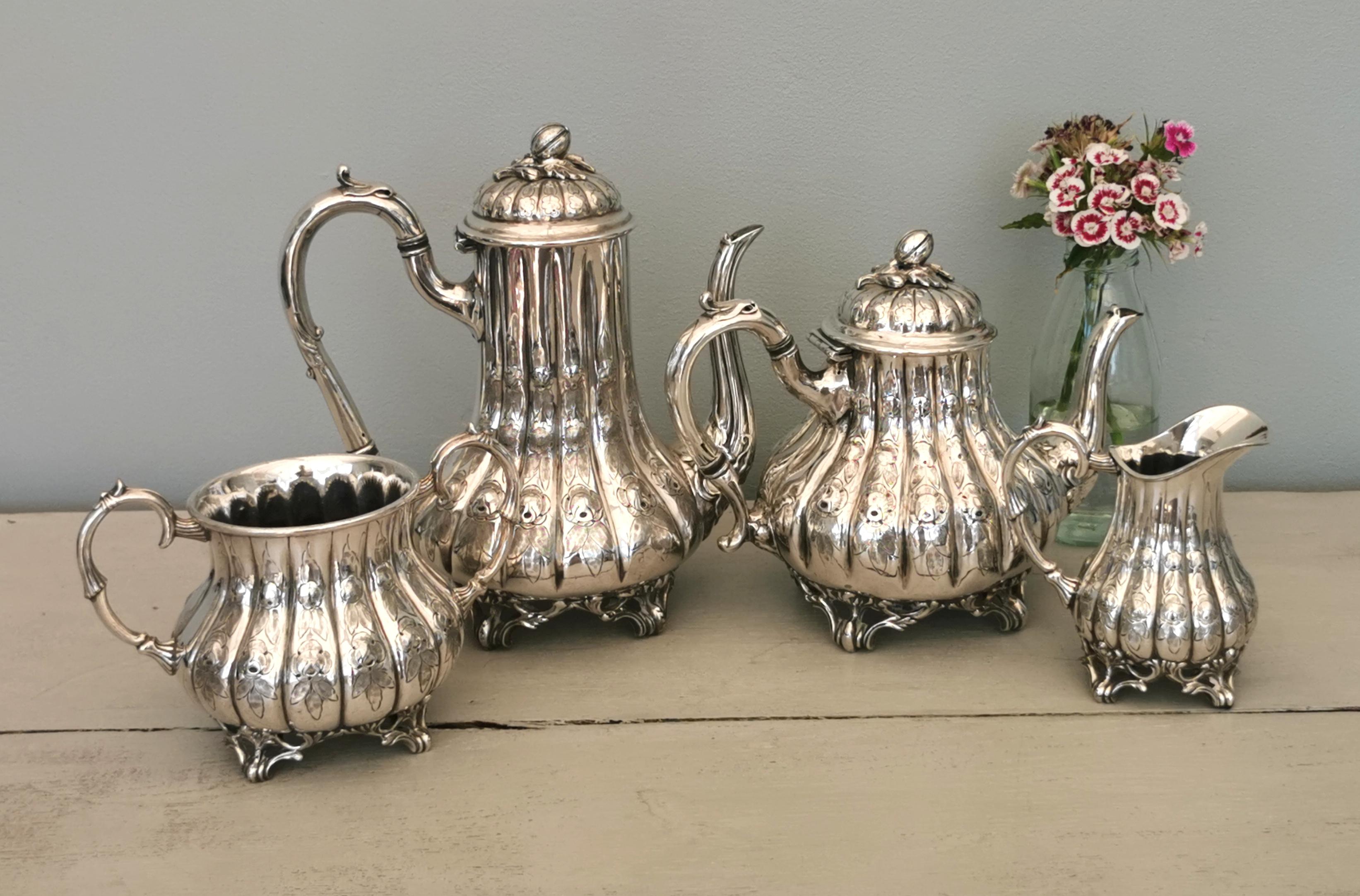 Antique Victorian silver plated tea set, Four piece, melon top  3