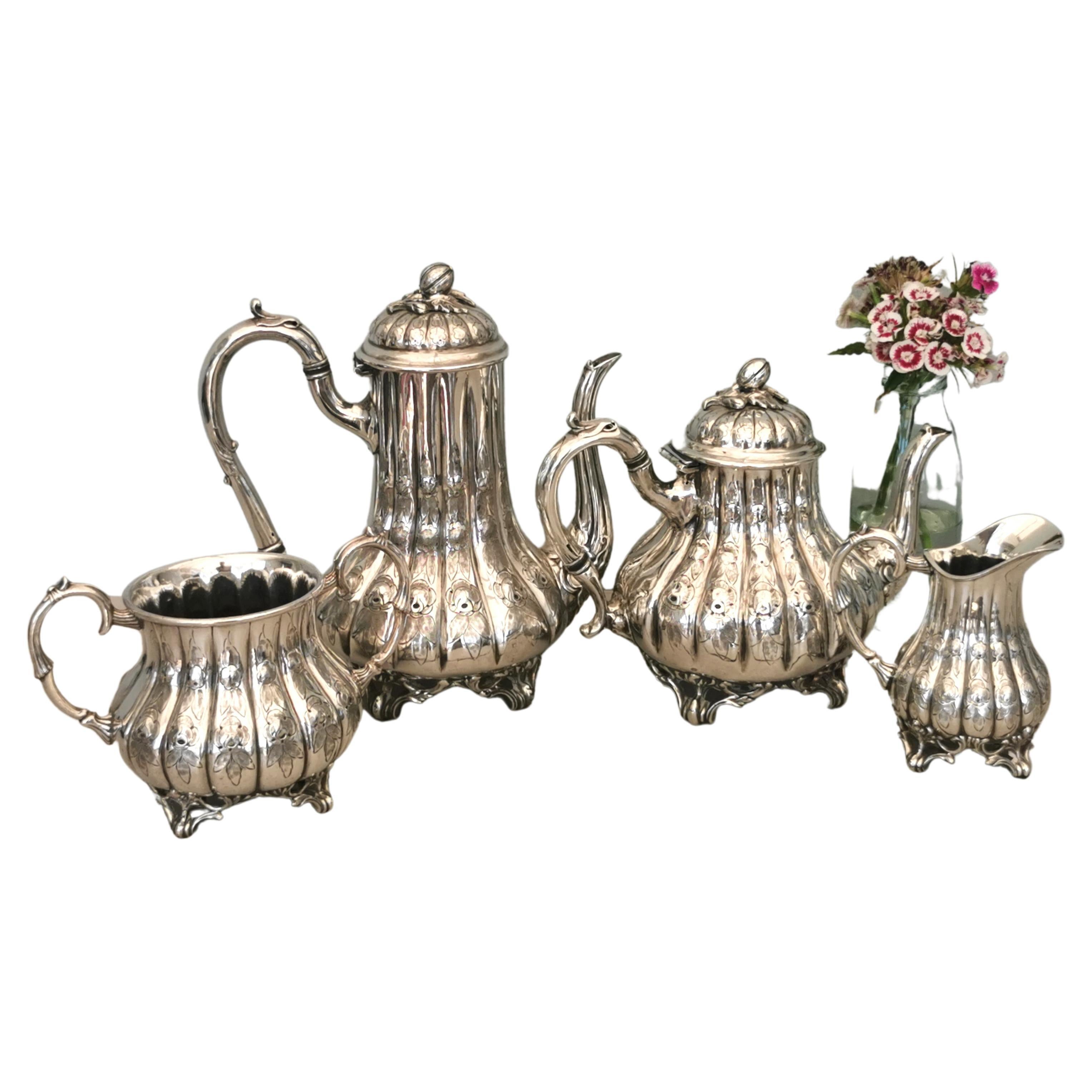 Antique Victorian Silver Plated Four Piece Tea and Coffee Set Elkington, 19th C at 1stDibs