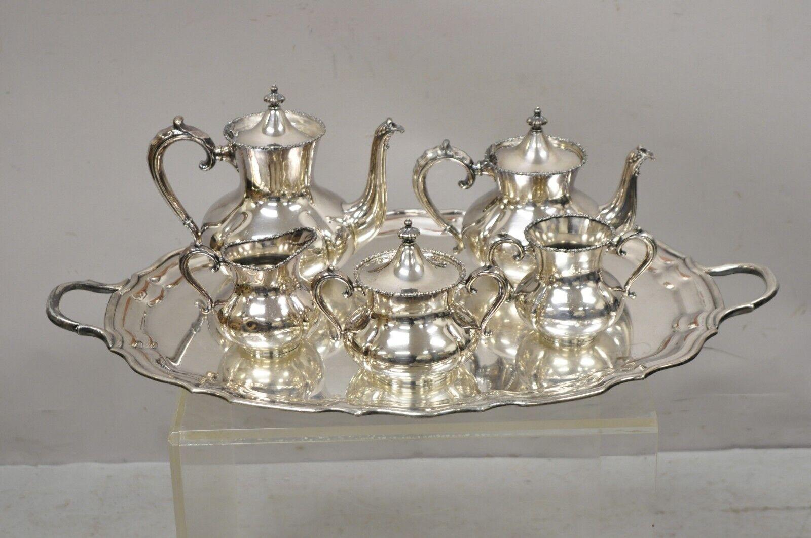 Antique Victorian Silver Plated Tea Set with English Platter Tray, 6 Pc Set 6