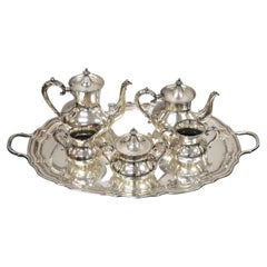 Antique Victorian Silver Plated Tea Set with English Platter Tray, 6 Pc Set