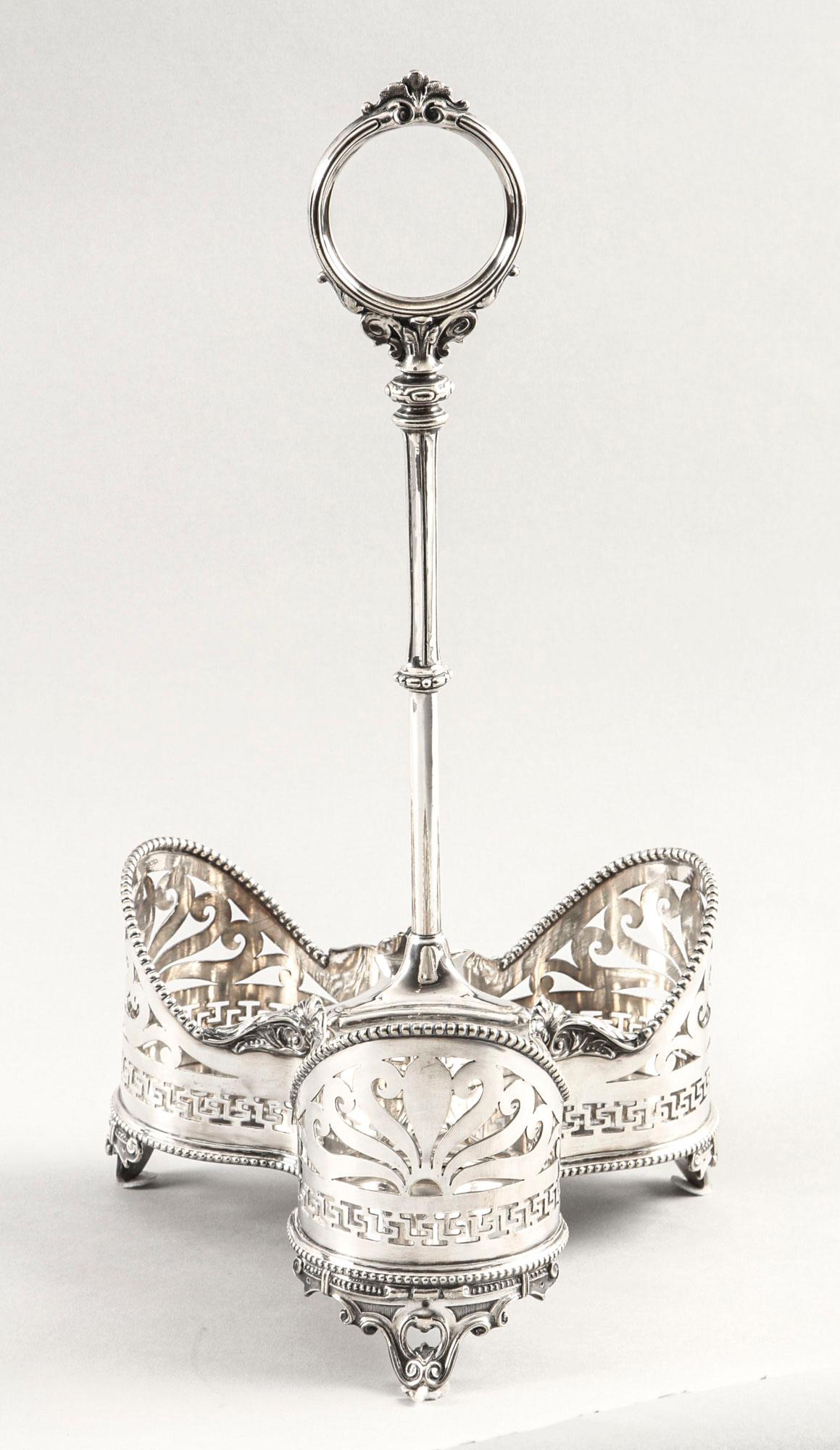English Antique Victorian Silver Plated Triple Decanter Stand Tantalus, 19th Century