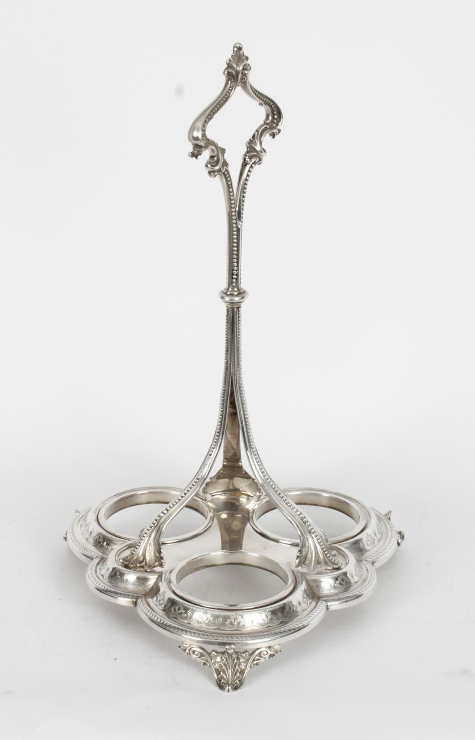 English Antique Victorian Silver Plated Triple Decanter Tantalus Stand 19th C For Sale