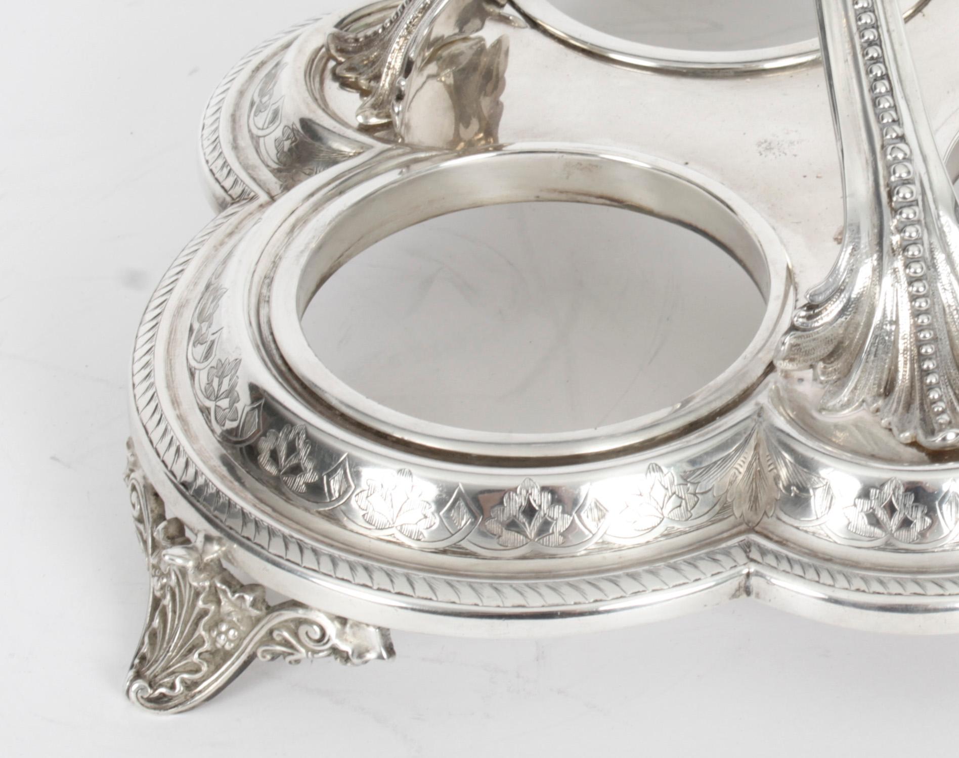 Antique Victorian Silver Plated Triple Decanter Tantalus Stand 19th C 2
