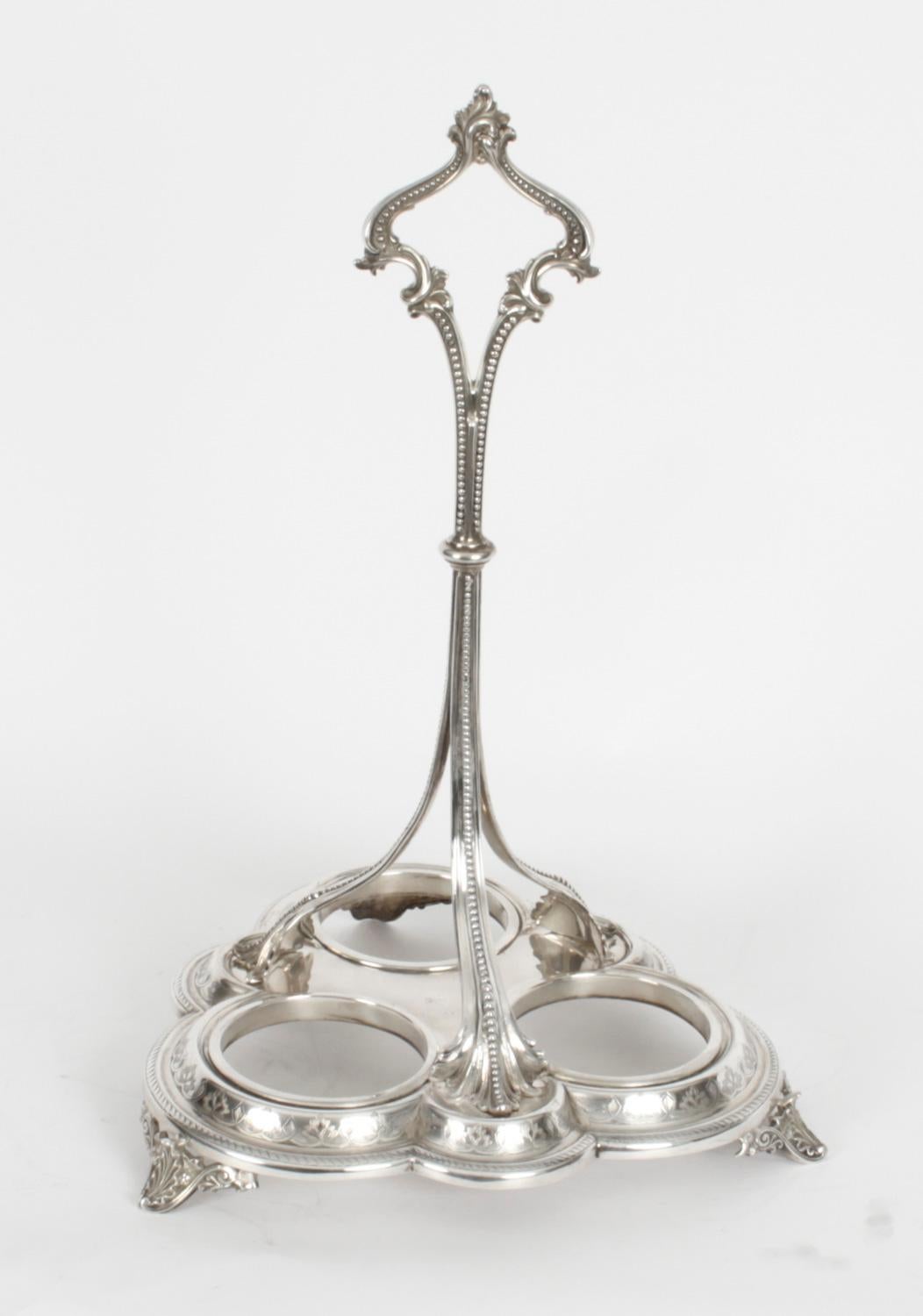 Antique Victorian Silver Plated Triple Decanter Tantalus Stand 19th C For Sale 4