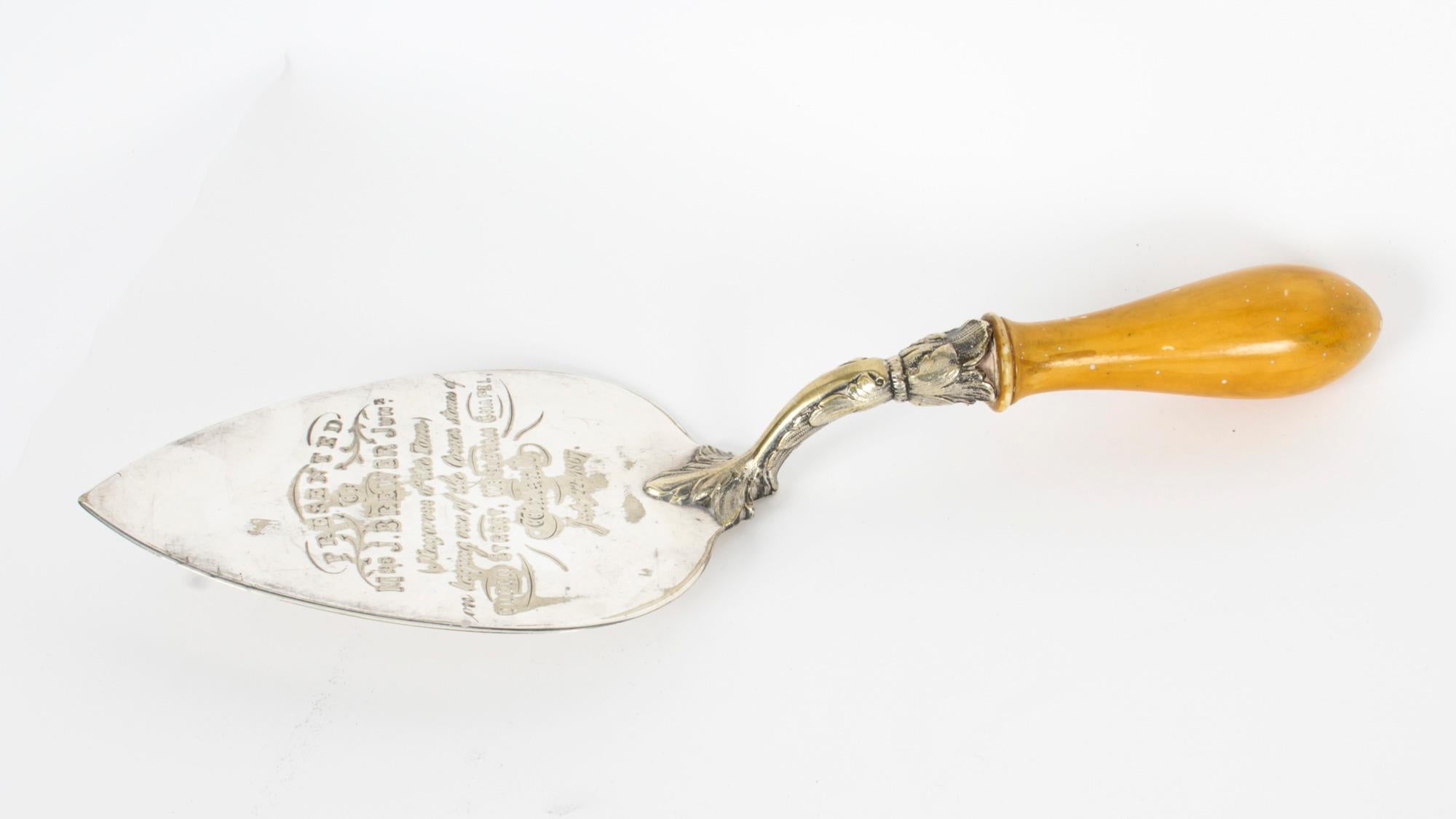 Antique Victorian Silver Plated Trowel Engraved 1867 19th C 3