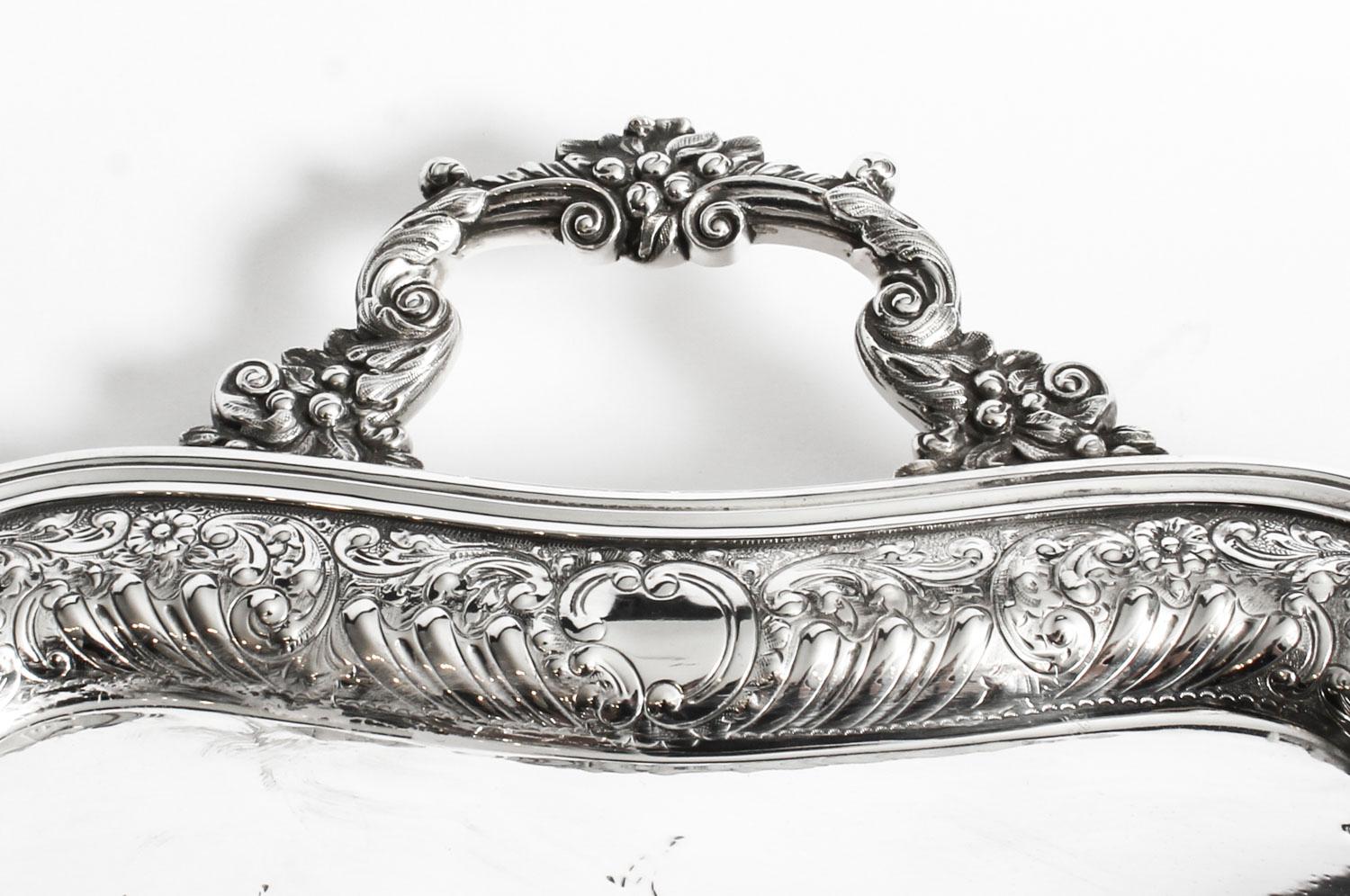 Antique Victorian Silver Plated Twin Handled Tray, 1880, 19th Century 6
