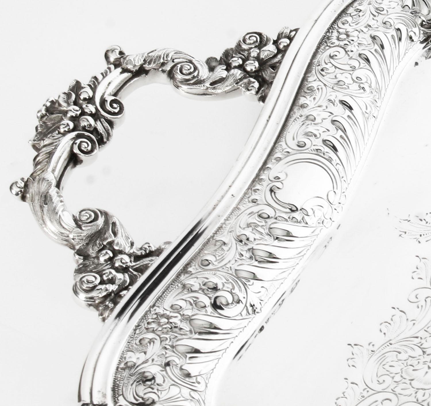 Antique Victorian Silver Plated Twin Handled Tray, 1880, 19th Century 7