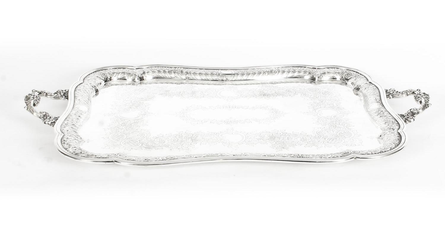 Antique Victorian Silver Plated Twin Handled Tray, 1880, 19th Century 11