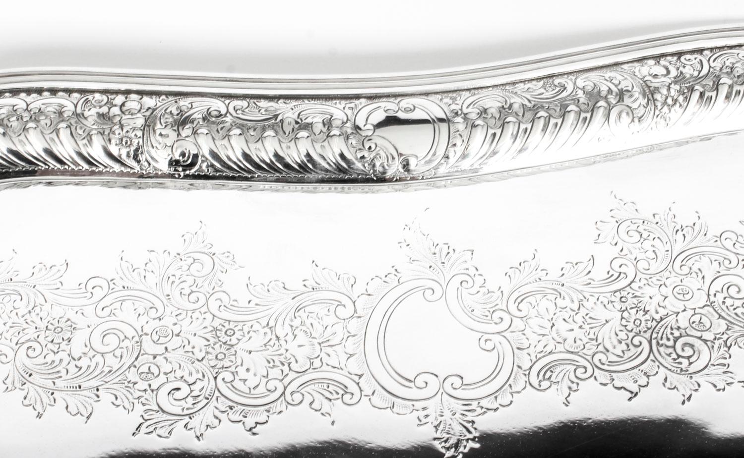 Antique Victorian Silver Plated Twin Handled Tray, 1880, 19th Century 3