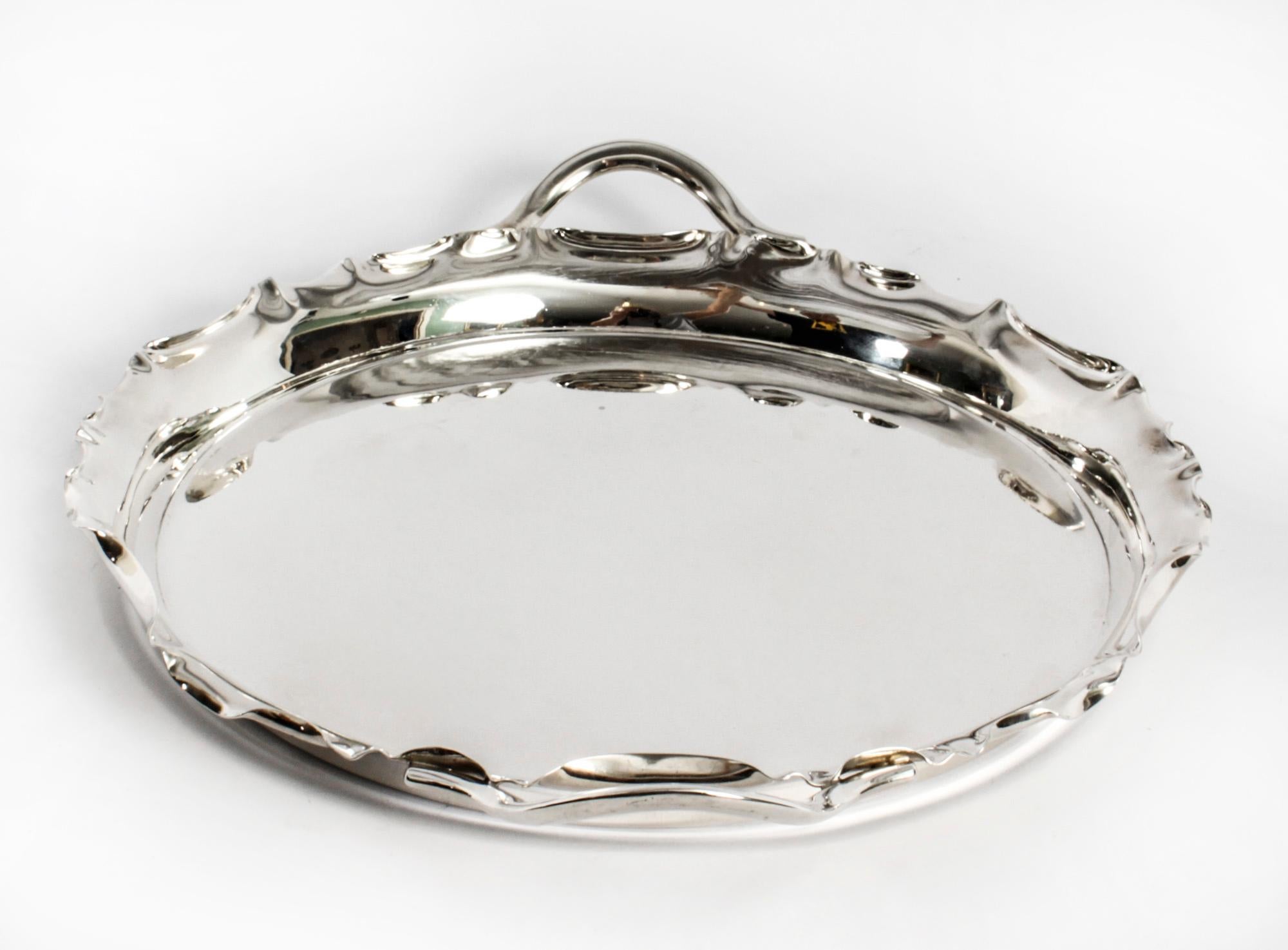 Late 19th Century Antique Victorian Silver Plated Twin Handled Tray Walker & Hall, 1880 For Sale