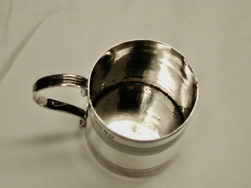 Sterling Silver Antique Victorian Silver Ribbed Childs Tankard London 1864 Beare Falckle For Sale