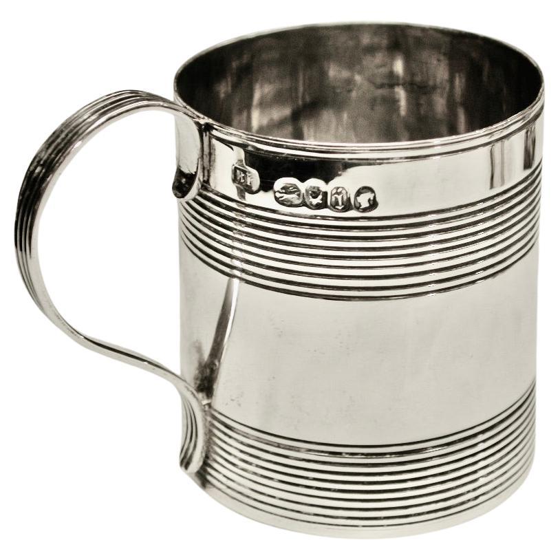 Antique Victorian Silver Ribbed Childs Tankard London 1864 Beare Falckle For Sale