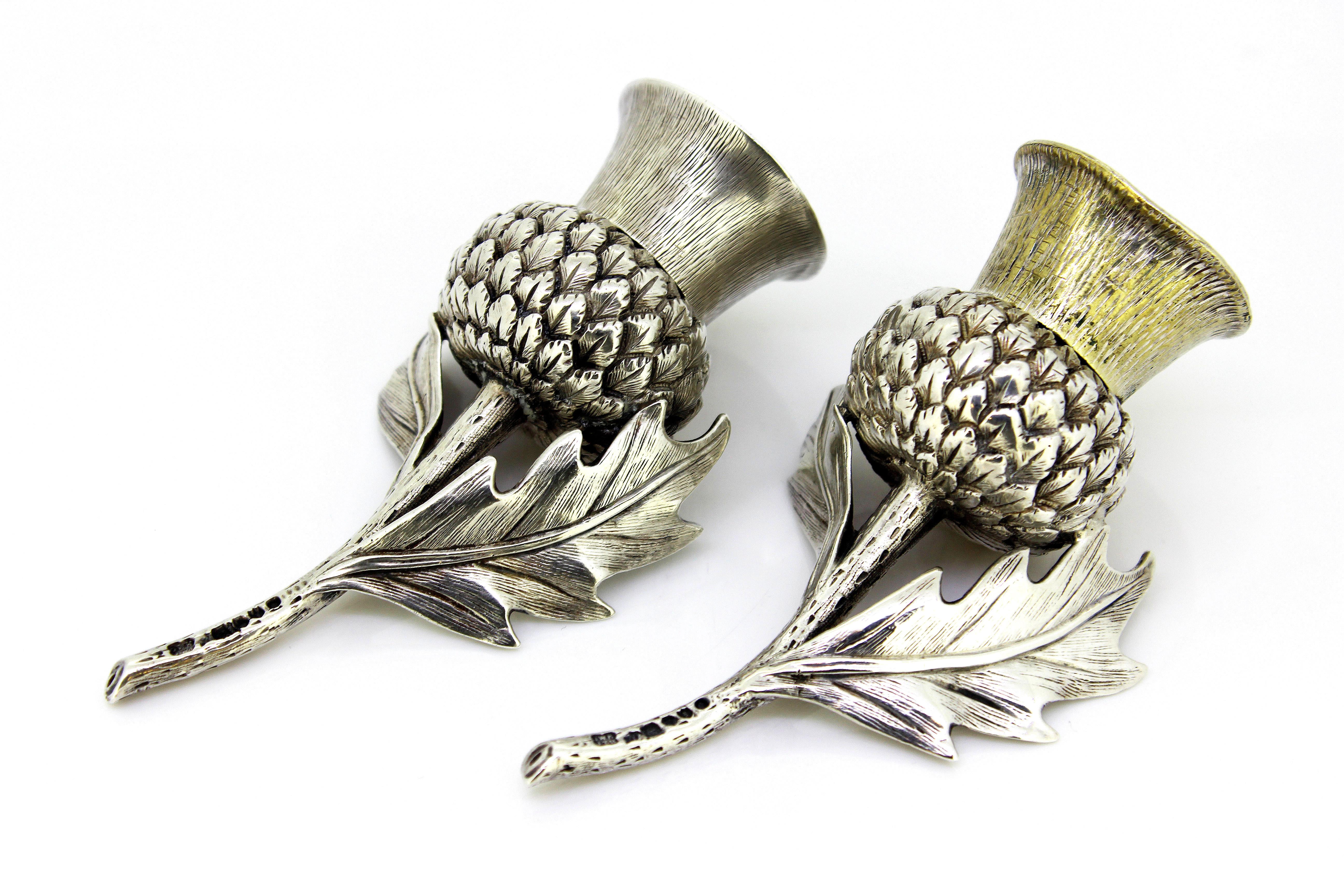 Late 19th Century Antique Victorian Silver Salt and Pepper Shakers in a Shape of Thistle