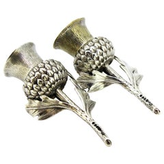 Antique Victorian Silver Salt and Pepper Shakers in a Shape of Thistle