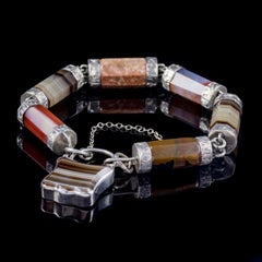 Antique Victorian Silver Scottish Agate Padlock Bracelet, circa 1860
