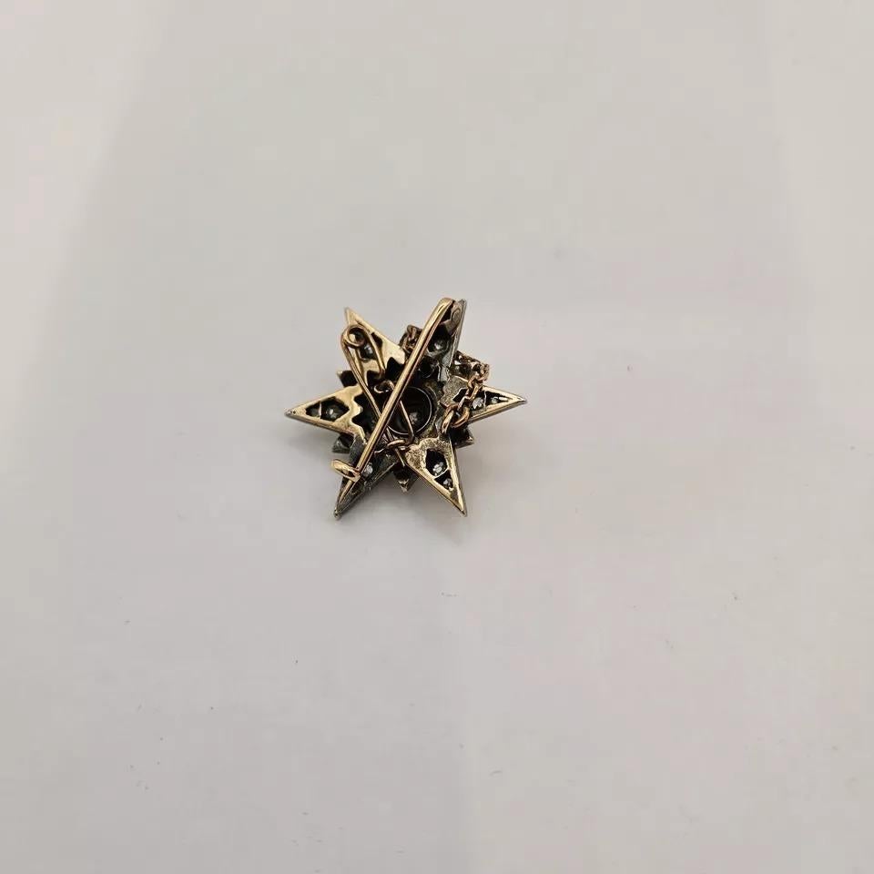 Antiguo broche victoriano de plata engastada, con estrella de diamantes talla antigua en venta 1