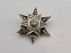 Antique Victorian silver set, old cut diamond star burst brooch