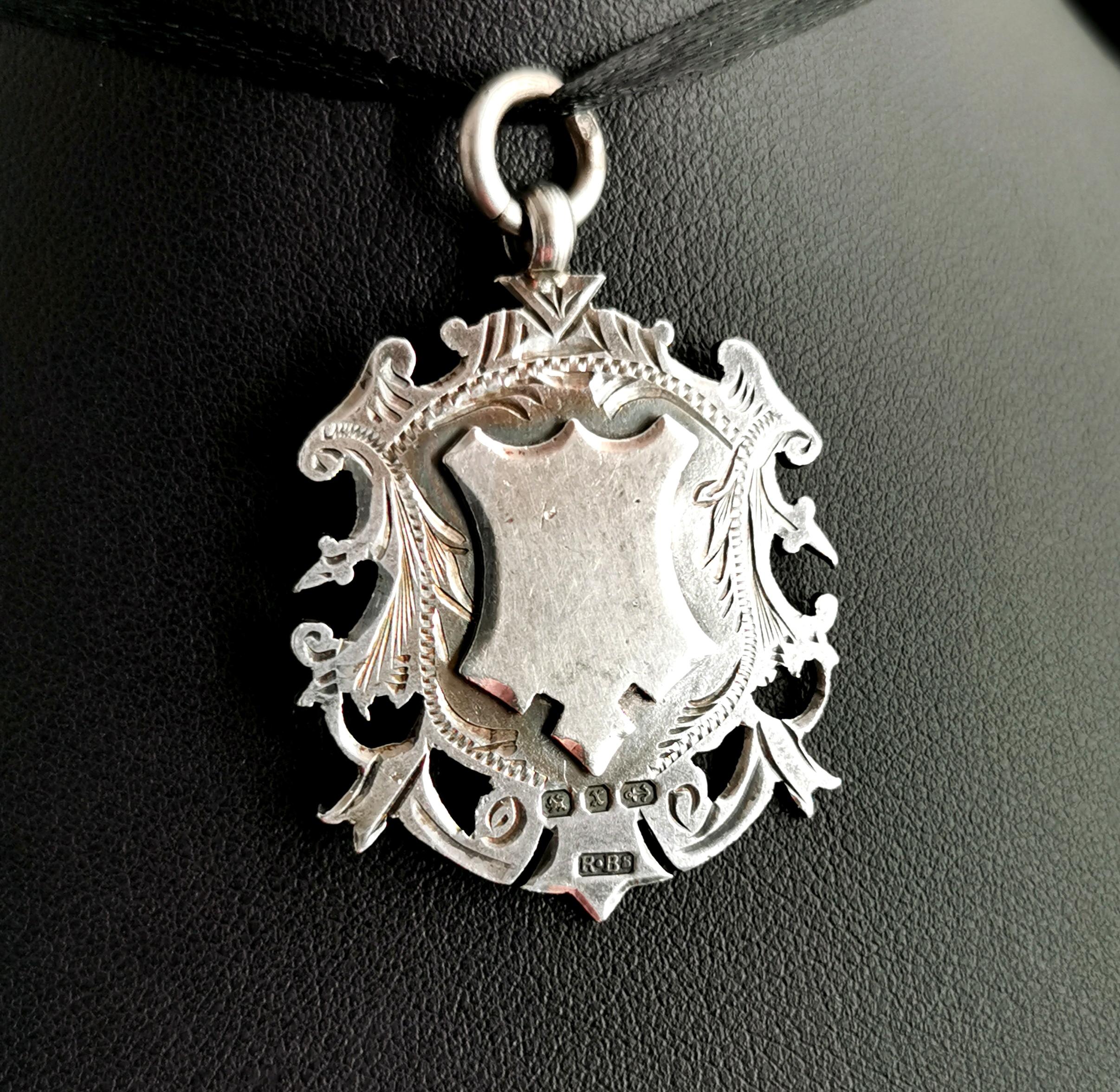Antique Victorian Silver Shield Fob Pendant, Watch Fob  In Good Condition In NEWARK, GB