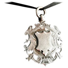 Antique Victorian Silver Shield Fob Pendant, Watch Fob