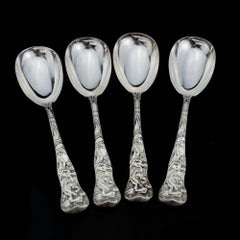 Antique Victorian Silver Spoons with Various Cellini Style Engravings