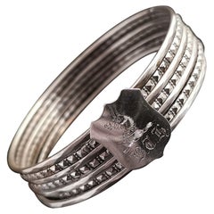 Antique Victorian Silver Stacking Bangles, Shield Slider, Heraldic Deer