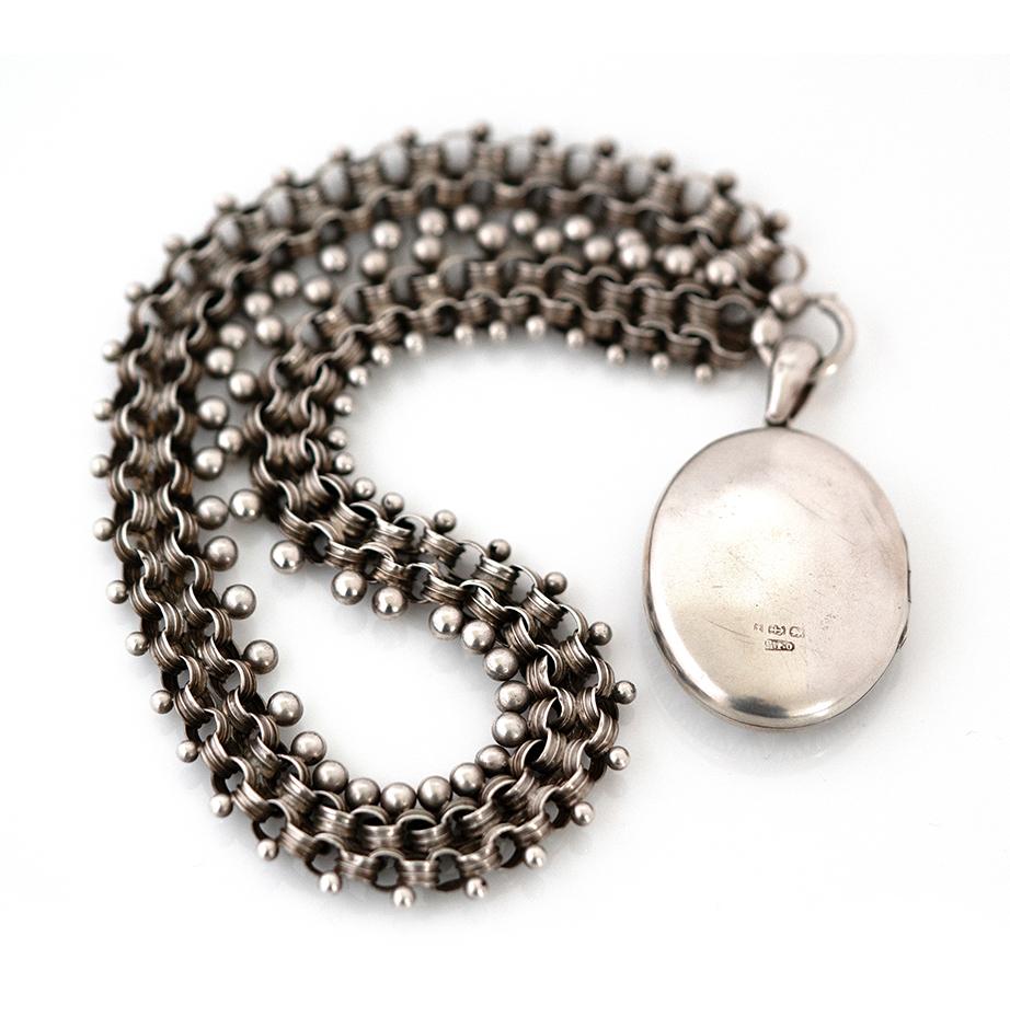 Antique Victorian Silver Star Ivy Locket and Collar Necklace 3