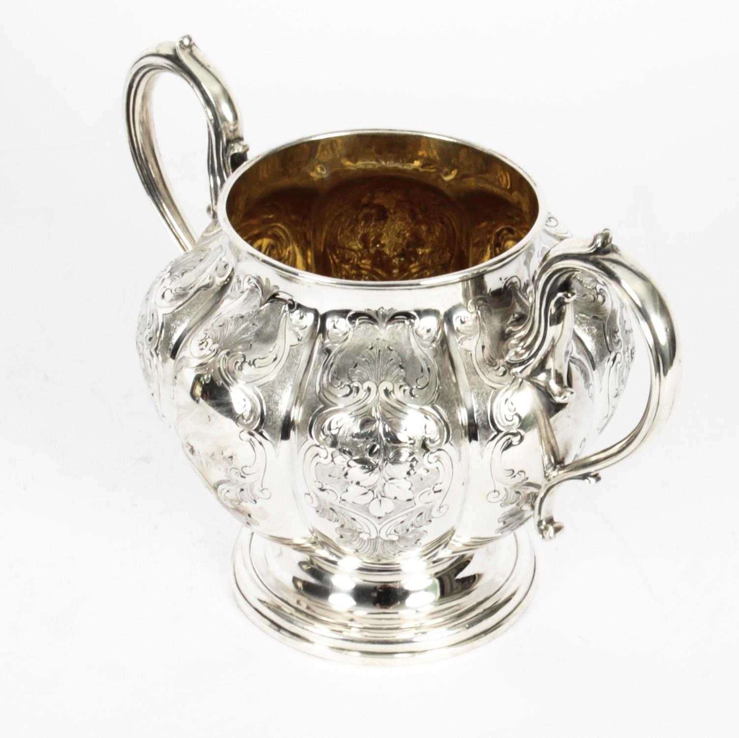 English Antique Victorian Silver Sugar Bowl by Elkington & Co 1857 19th C