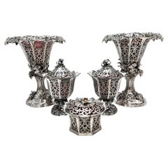 Vases de table et garnitures de centre de table en argent de style victorien ancien, Condiment 1843 - 46