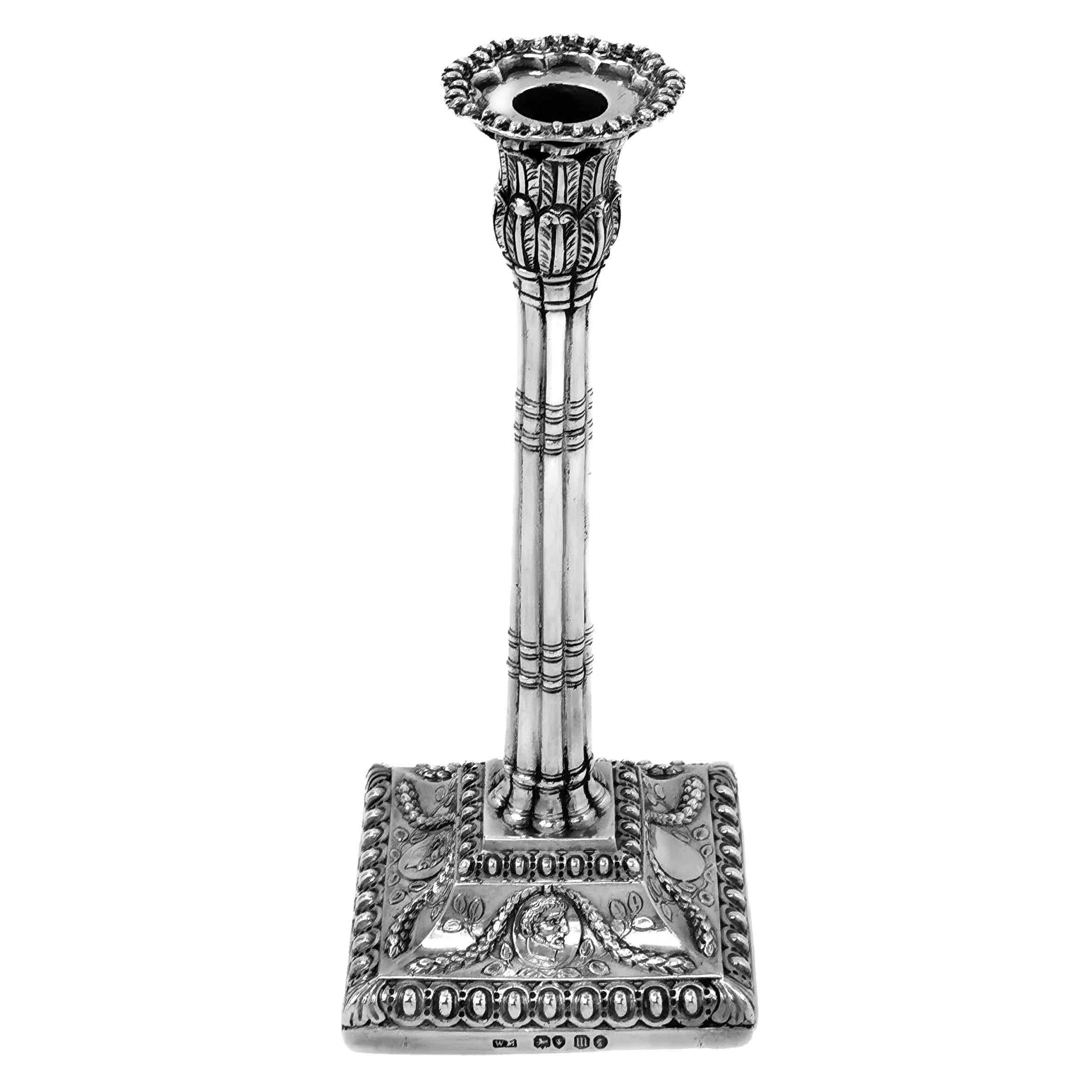 A lovely Antique Victorian Sterling Silver Taper Stick in the Adams Style of the 1770s. The Candlestick has an elegant cluster column with a stylised leaf capital. The 

Made in London, England in 1867 by Walter Morrisse.

Approx. Weight - 252g /