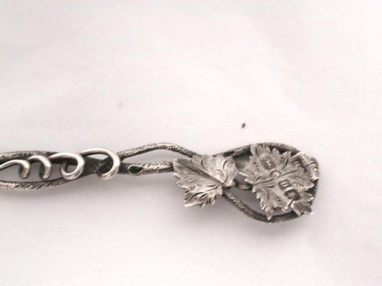 English Antique Victorian Silver Tea Caddy Spoon with Leaf and Vine Decoration, 1852 For Sale
