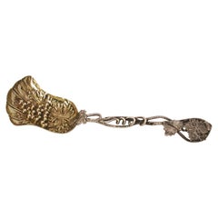 Antique Victorian Silver Tea Caddy Spoon with Leaf and Vine Decoration, 1852