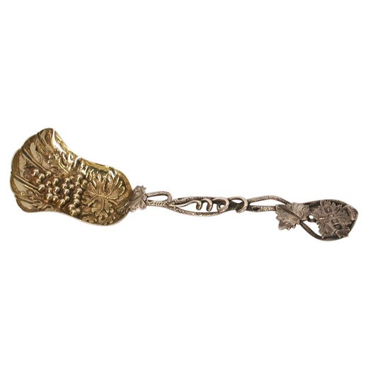 Antique Victorian Silver Tea Caddy Spoon with Leaf and Vine Decoration, 1852
