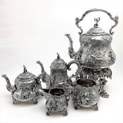 Viktorianisches Silber Tee und Kaffee 5-tlg. Set London Tenier Style 1872 / 4 19th C