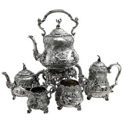 Viktorianisches Silber Tee und Kaffee 5-tlg. Set London Tenier Style 1872 / 4 19th C