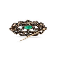 Antique Victorian Silver Top 18K Gold F1 GIA 3.06ct Russian Emerald Diamond PIN