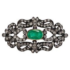 Antique Victorian Silver Top 18K Gold F1 GIA 3.06ct Russian Emerald Diamond PIN