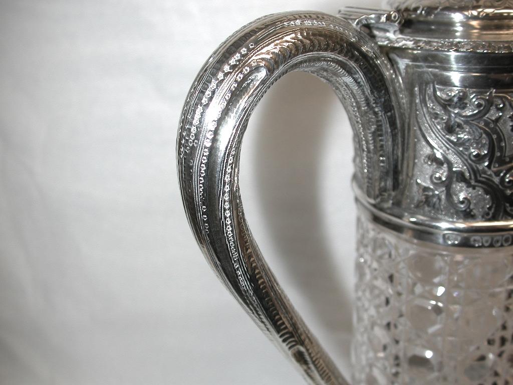 English Antique Victorian Silver Topped Cut Glass Claret Jug, Dated 1878, Charles Boyton