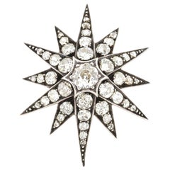 Antique Victorian Silver Topped Gold Diamond Starburst Pendant